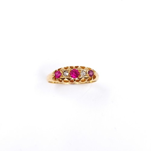50 - Star Lot : An antique pretty Diamond and Ruby nine carat gold ring. Size - O, Weight - 2.2 grams.