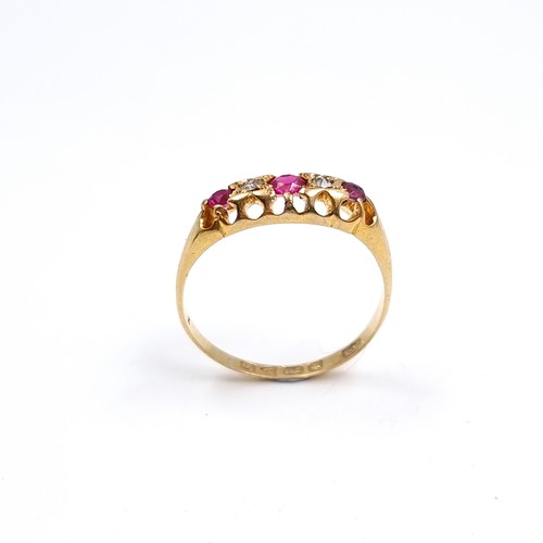 50 - Star Lot : An antique pretty Diamond and Ruby nine carat gold ring. Size - O, Weight - 2.2 grams.