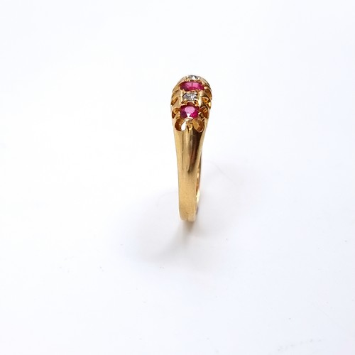 50 - Star Lot : An antique pretty Diamond and Ruby nine carat gold ring. Size - O, Weight - 2.2 grams.