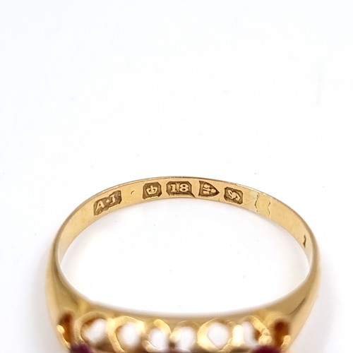 50 - Star Lot : An antique pretty Diamond and Ruby nine carat gold ring. Size - O, Weight - 2.2 grams.