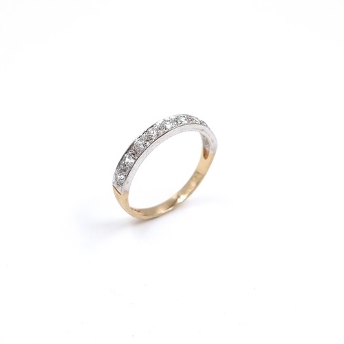 45 - A pretty nine carat gold gemstone half eternity ring. Size - P, Weight - 2. 04 grams.