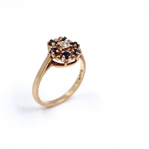 41 - Star Lot : A Diamond and Sapphire daisy style ring set in 375 nine carat gold. Size - L, Weight - 2.... 