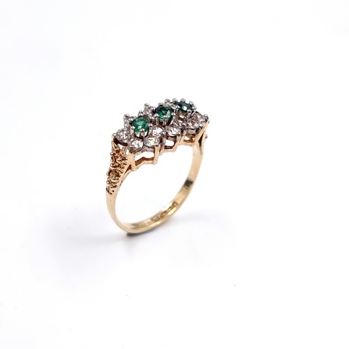 37 - Star Lot : A very pretty nine carat gold 375 Emerald and Spinel stone ring. Size - K 1/2, Weight - 2... 