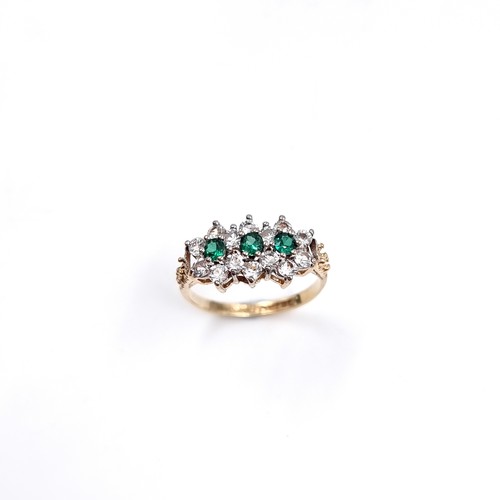 37 - Star Lot : A very pretty nine carat gold 375 Emerald and Spinel stone ring. Size - K 1/2, Weight - 2... 