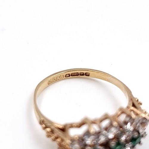 37 - Star Lot : A very pretty nine carat gold 375 Emerald and Spinel stone ring. Size - K 1/2, Weight - 2... 