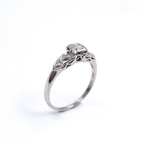 32 - Star Lot : A very nice example of am 18 carat white gold Dimond stone ring. Ring Size - O, Weight - ... 