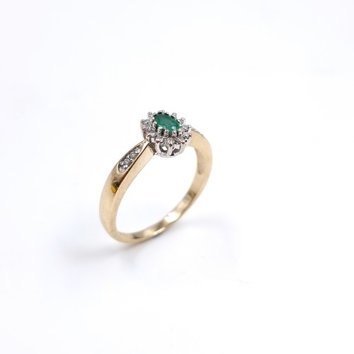 10 - Star Lot : A nine carat gold Emerald and Diamond set ring. Size - P/Q, Weight - 3 grams.
