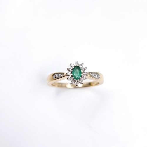 10 - Star Lot : A nine carat gold Emerald and Diamond set ring. Size - P/Q, Weight - 3 grams.