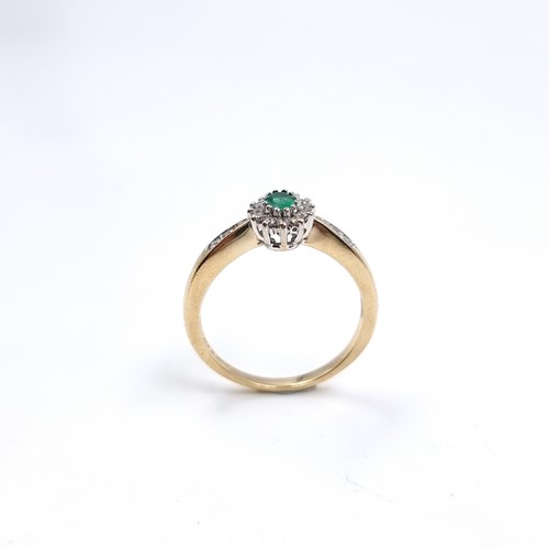 10 - Star Lot : A nine carat gold Emerald and Diamond set ring. Size - P/Q, Weight - 3 grams.