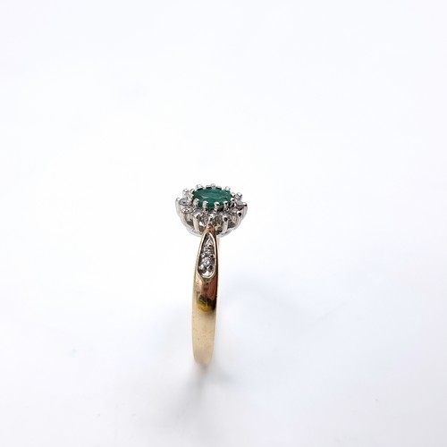 10 - Star Lot : A nine carat gold Emerald and Diamond set ring. Size - P/Q, Weight - 3 grams.