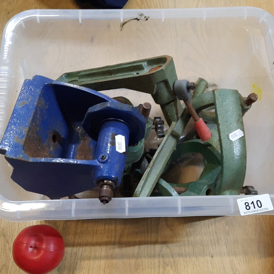 Box of Record Power cast-iron drill sharpening jig parts, including ...