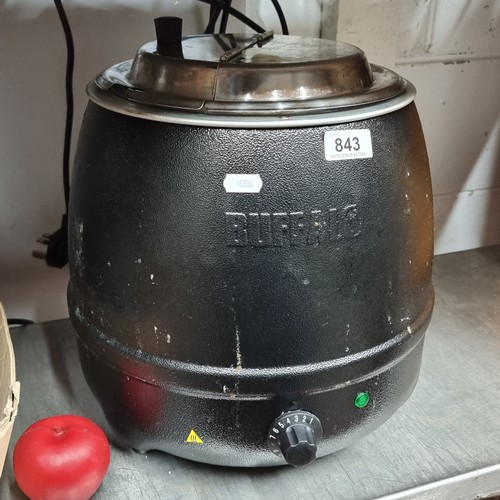 A Buffallo branded black soup kettle with ten litre capacity. 
RRP: €95 on caterkwikireland.ie