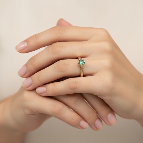 16 - Star Lot: A lovely Emerald gemstone ring set in nine carat gold. Size - M 1/2, Weight 2.7 grams. Ple... 