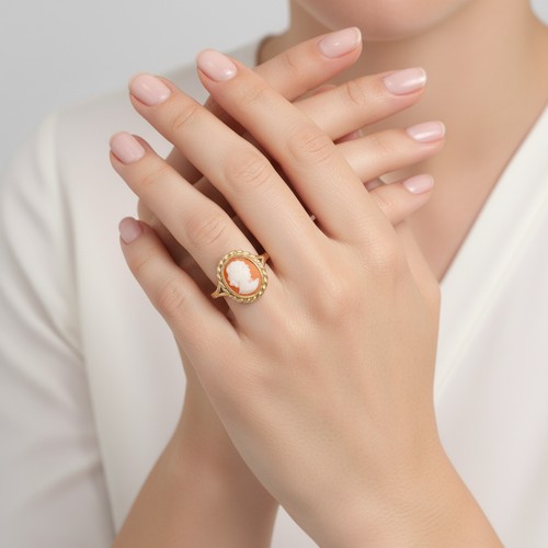 10 - Star Lot: A beautiful Cameo set nine carat gold ring. Size - K/L, Weight - 1.8 grams.