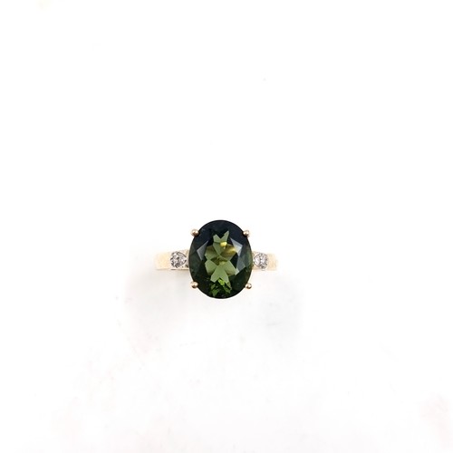 13 - Star Lot: An Aurora Borealis and Diamond shoulder set nine carat gold ring. Size - J 1/2, Weight - 2... 