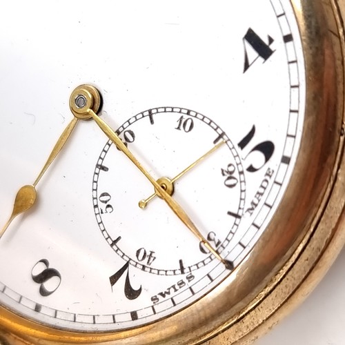 30 - A gold-plated Elgin Full Hunter pocket watch. Watch number 5689973. Watch with white enamel dial, Ar... 