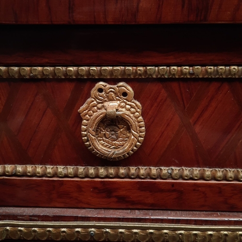 1673 - Star Lot : Serpentine mahogany sideboard with parquetry panels and floral marquetry doors, three fri... 