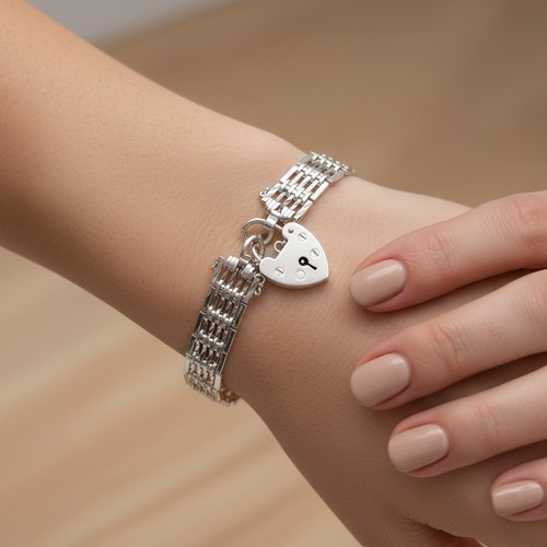 45 - A Sterling Silver gate bracelet with padlock clasp. Hallmarked Sheffield. Weight - 12.8 grams.