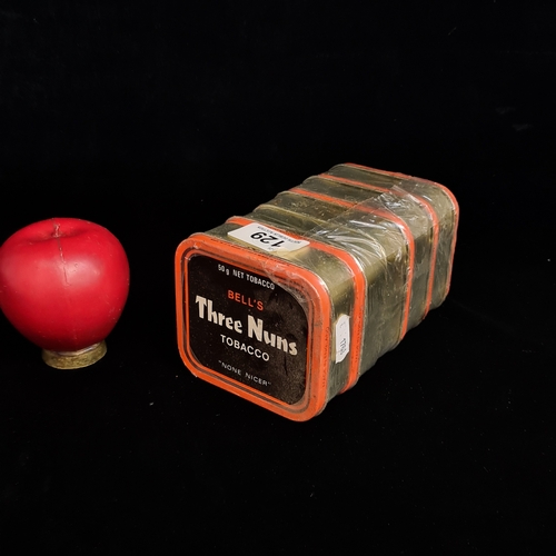 129 - Five vintage, New old stock Bell's Three Nuns Tobacco 50 gram tins. Wrapped and sealed. The tobacco ... 