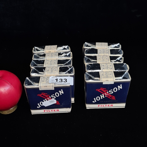 133 - Star Lot : Ten rare New old Stock vintage sealed boxes of Johnson Co 25 Cigarettes. Held in its dist... 
