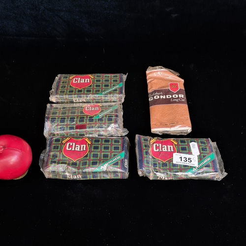 135 - Five new old stock sealed pouches of Tobacco including four Clan pipe tobacco examples.