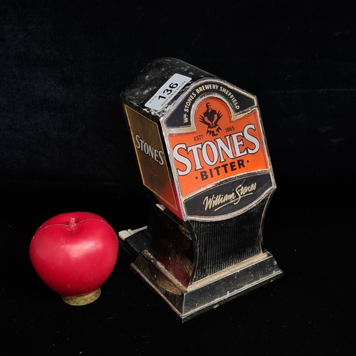 136 - A circa 1980's Stones Bitter Sheffield Bar Font.
Please note, the image of the modelled/ staged item... 