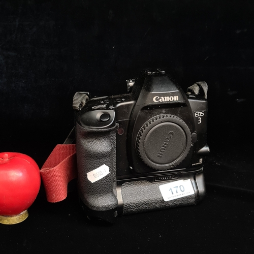 170 - A 'Canon EOS 3' 35mm film camera body with attached 'Power drive booster PB-E2' for enhanced continu... 