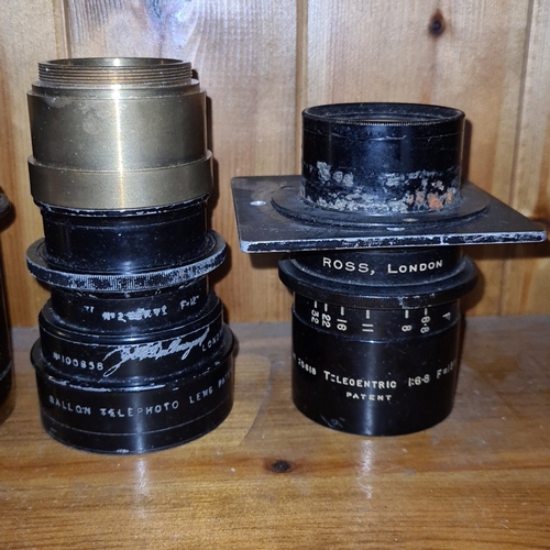 Set of 3 large-format camera lenses: brass f/stop sleeve lens c