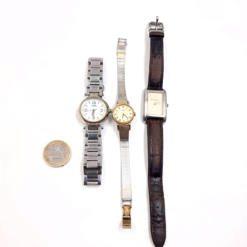 A collection of three watches, of interest a vintage ladies Seiko wristwatch with metal bracelet.

Previous in auction on T081225  - 14/12/2025 with Lot no.568