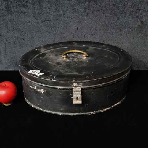 A large vintage galvanized steel lidded storage box, with brass handle.

Previous in auction on T081225  - 14/12/2025 with Lot no.835