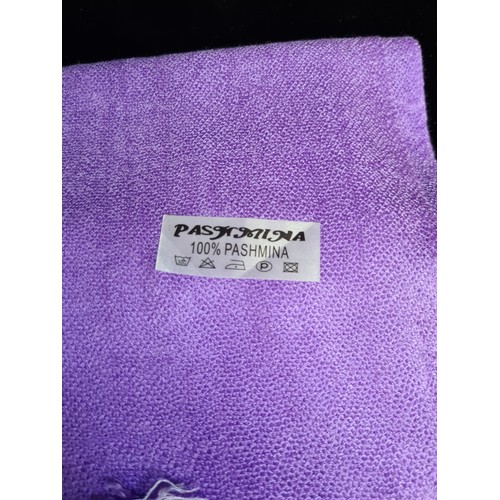 134 - Three beautiful Pashmina natural fibre scarves including one 100% Cashmere example, a Pashmina Silk ... 