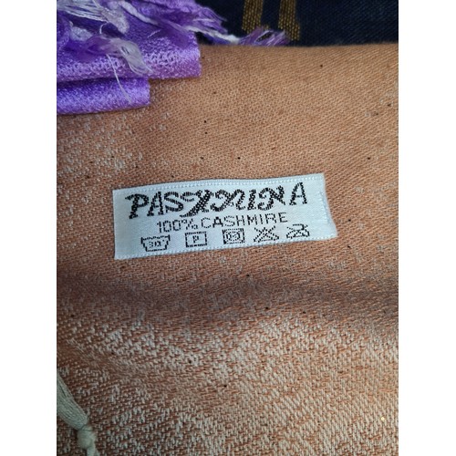 134 - Three beautiful Pashmina natural fibre scarves including one 100% Cashmere example, a Pashmina Silk ... 