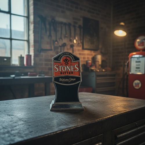 136 - A circa 1980's Stones Bitter Sheffield Bar Font.
Please note, the image of the modelled/ staged item... 