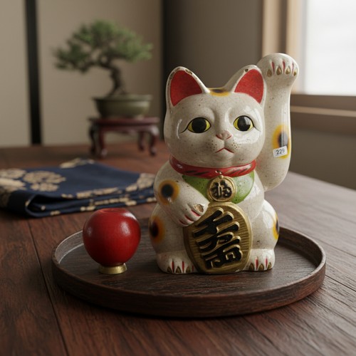 229 - A large vintage piggy bank figure of the Maneki-Neko, known as the 'beckoning cat'. A common Japanes... 