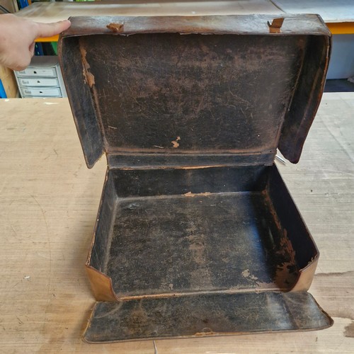 132 - An antique leather bound book case. Initialed W.T.T to top. In need of repair.
Could it Be the portf... 