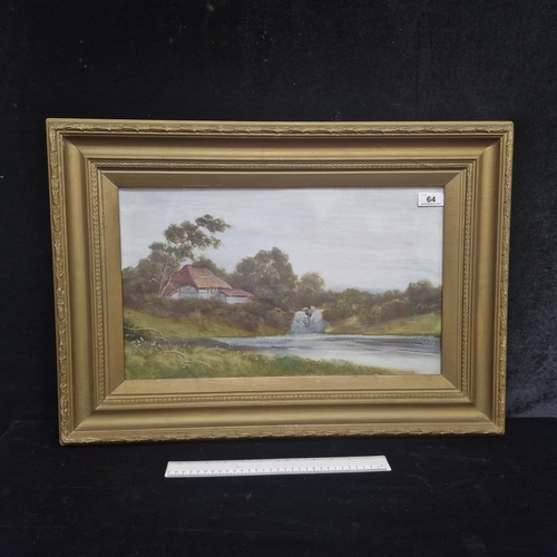 64 - Star Lot: A charming early 20th century gouache on board painting featuring a landscape scene with r... 