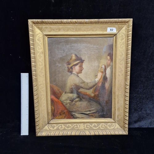 82 - Star Lot: A wonderful original 19th century antique oil on canvas featuring study of a young woman p... 