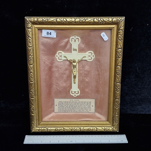 84 - A vintage crucifix with gilt Jesus housed in gilt box frame behind glass. Features the 'Prayer befor... 