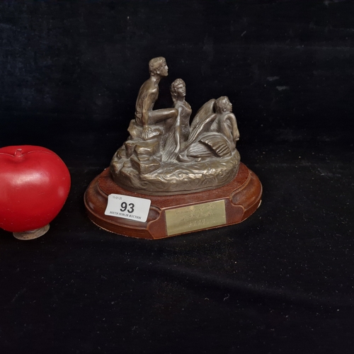 93 - A Genesis Fine Arts Children of Lir Sculpture sat atop a ovular wooden base with a felted protective... 