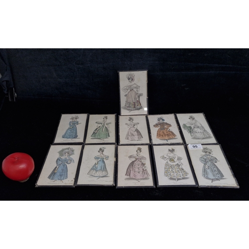 95 - A fabulous set of 11 19th century fashion prints. All in good conditiion, super subject matter.