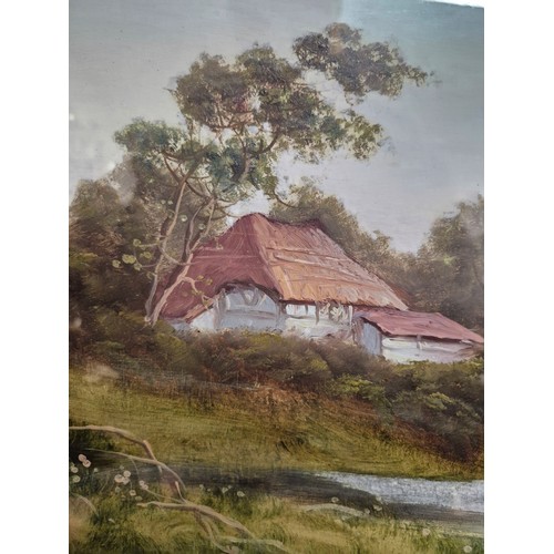 64 - Star Lot: A charming early 20th century gouache on board painting featuring a landscape scene with r... 