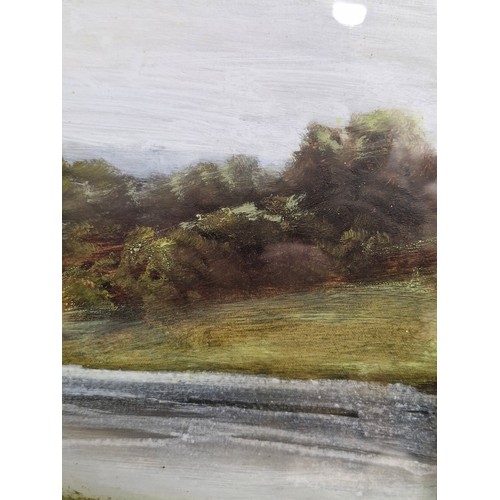 64 - Star Lot: A charming early 20th century gouache on board painting featuring a landscape scene with r... 