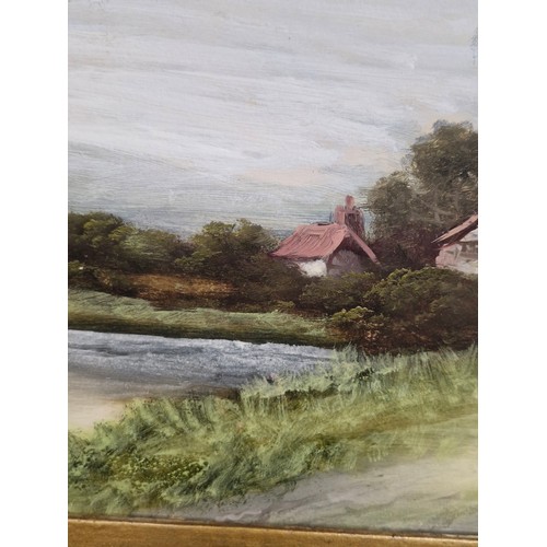 65 - Star Lot: A charming early 20th century gouache on board painting featuring a landscape scene with r... 