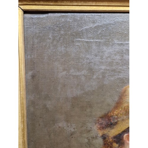 82 - Star Lot: A wonderful original 19th century antique oil on canvas featuring study of a young woman p... 