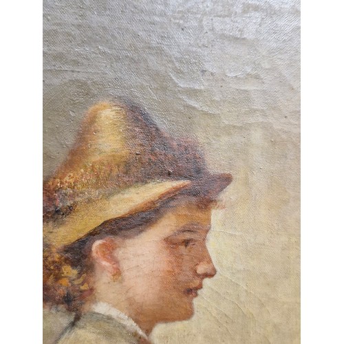 82 - Star Lot: A wonderful original 19th century antique oil on canvas featuring study of a young woman p... 