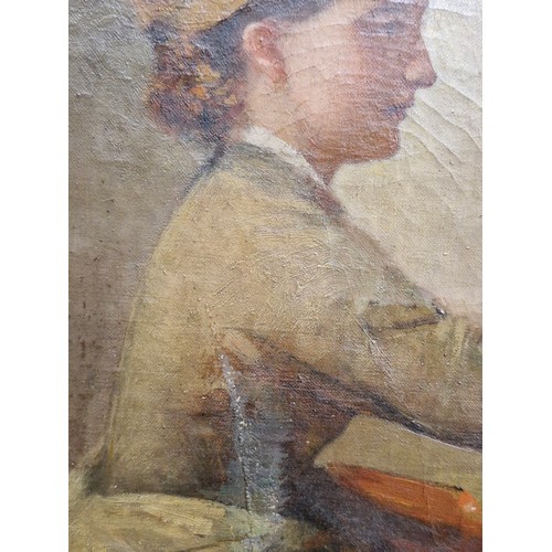 82 - Star Lot: A wonderful original 19th century antique oil on canvas featuring study of a young woman p... 