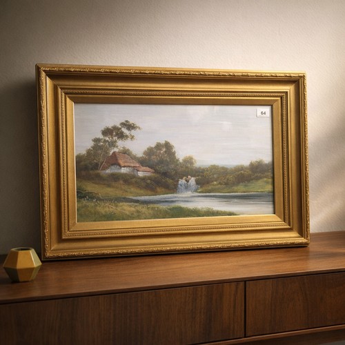 64 - Star Lot: A charming early 20th century gouache on board painting featuring a landscape scene with r... 