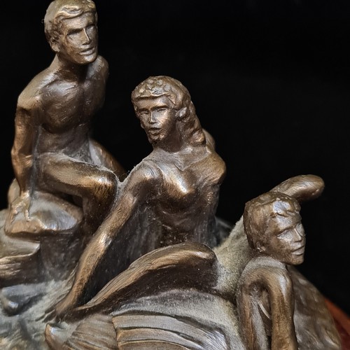 93 - A Genesis Fine Arts Children of Lir Sculpture sat atop a ovular wooden base with a felted protective... 