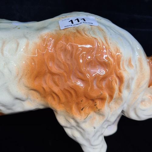 111 - A rare and unusual large mid 19th century antique heavy Staffordshire Dog. In excellent condition wi... 