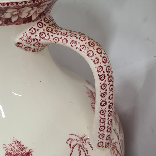 113 - Two large Red & White Spode England glazed ceramic pieces including a double handled vase and a larg... 
